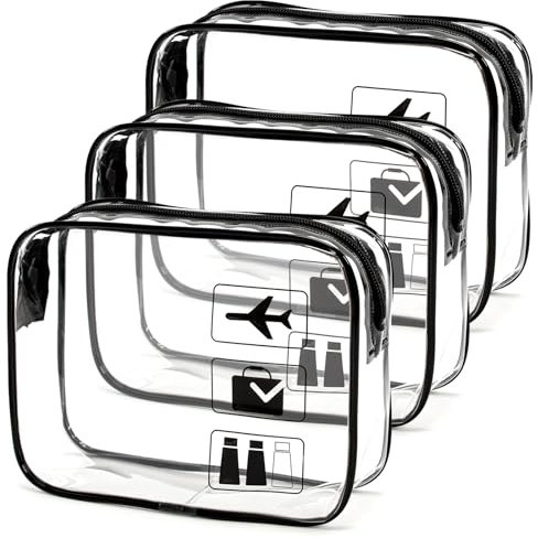 3 Stück Kulturbeutel Transparent, Kosmetiktasche Durchsichtig, 1 Liter Beutel Flugzeug Handgepäck, PVC Flüssigkeiten Beutel Handgepäck Reisezubehör für Männer, Frauen