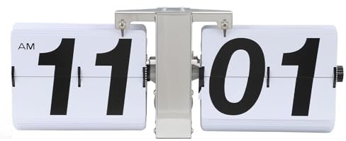 lvifloae Flip Clock Retro Flip Schreibtisch Tisch Uhr Edelstahl Automatische Schreibtisch Uhr Schlafzimmer Wohnzimmer Büro für Wohnzimmer, Arbeits Zimmer und Büro (White)
