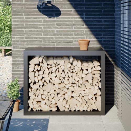 LAPOOH Brennholzregal Anthrazit 100x40x80 cm Stahl, Kaminholzregal Aussen, Holzstapelhilfe, Carport, Sichtschutz Garten, Kaminholzregale - 850977
