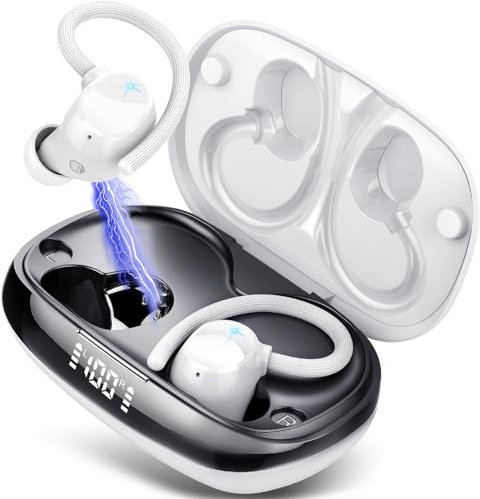 Tukio Auriculares Inalámbricos Deportivos, Bluetooth 5.3 con 4 HD Mic, HiFi Estéreo Cascos Inalambricos, Auriculares in Ear Running con Gancho, 80H/LED Reducción de Ruido Cascos, IP7 Impermeable