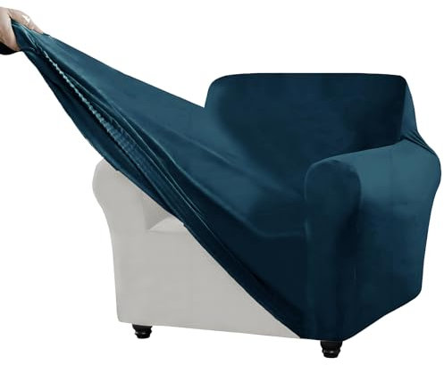 KYJSW 1 Stück Sofabezug 1/2/3/4 Sitzer, Samt Stretch Sofa Überzug Couchbezug Sesselschoner Sesselbezug, Sofaschoner rutschfest Mit Armlehne (Grün,1 Sitz (1 Stück))