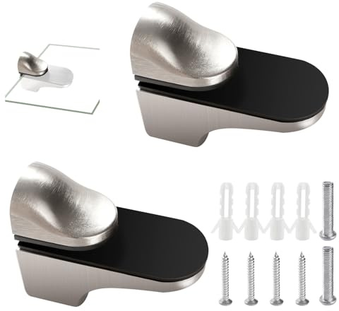 Lyeteung 2 Stücke 5-18 mm Verstellbare Glasregalhalterung, Zinklegierung Glas Regalhalterung, Glasklemme Wandhalterung Schwebende Regalhalterung, für Dicke Glas und Holz Regal, Gebürstet Silber
