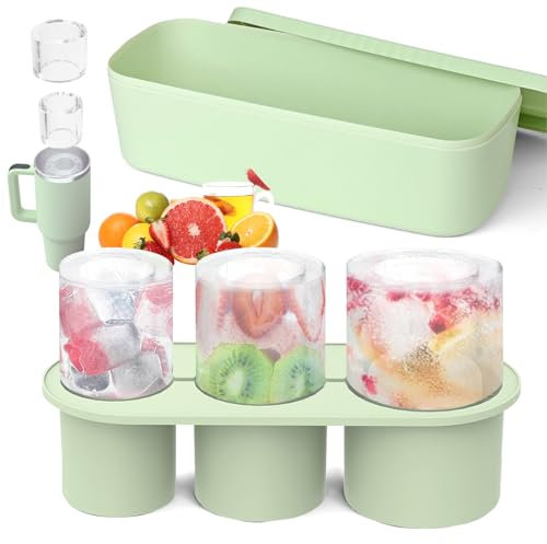 KIMIGO Molde de silicona para cubitos de hielo Stanley - Recipiente de Silicona para Cubitos de Hielo con Tapa,Bandeja Triple para Cubitos de Hielo, Accesorios Stanley Cup para Vasos de 20-40 Onzas