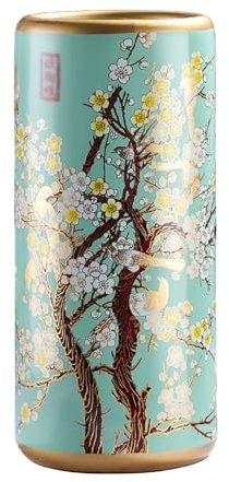 17.3″ High Floor Standing Cane Holder Placed Ceramic Umbrella Stand Handmade Appliques Umbrella Stand Multi-functional Painted Porcelain Chinese Umbrella Holder for Entrance Indoor Entryway Home