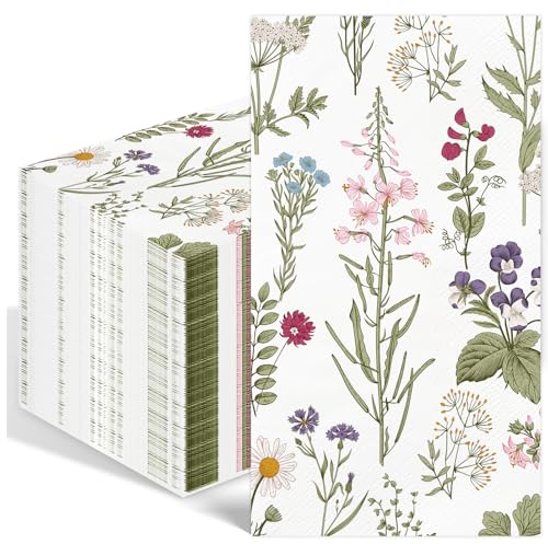 50 Stück Servietten Blumen, Servietten Ambiente, Papierservietten Geburtstag Frau, Einmalservietten Weiß servietten für Gartenparty Taufe Babyparty Geburtstag Tischdeko Hochzeitsservietten
