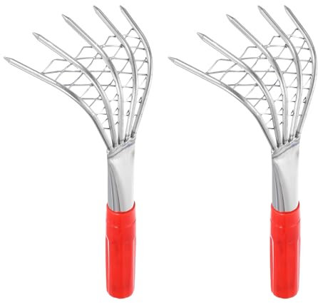 sourcing map 2 rastrelli per vongole da 25 cm, piccole conchiglie, scavatrice per terreno, rastrello per erba con manico ergonomico, per scavare frutti di mare, giardinaggio, coltivare cortile