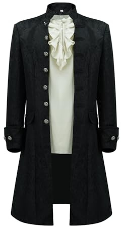 Mens Medieval Tailcoat Steampunk Jacket Gothic Victorian Frock Coat Ruffled Shirt Halloween Colonial Pirate Costume XL