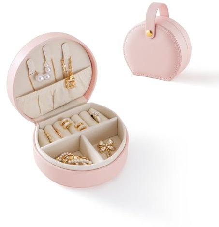 Fonyiunce Schmuckkästchen, Groß Schmuckaufbewahrung, PU-Leder Schmuckschatulle, Schmuckkästchen Reise, Schmuckaufbewahrung mit Stil, für Ringe, Geburtstagsgeschenk, Armbänder, Ohrringe (Rosa)
