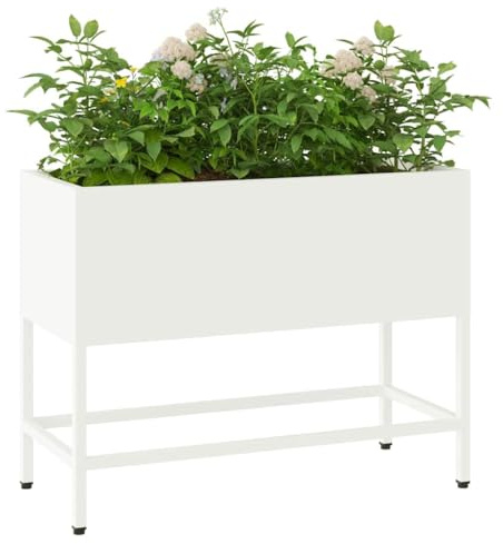 vidaXL Vaso da Giardino Rialzato Bianco 60 x 26 x 45 cm Acciaio, Giardino e terrazza, Supporto Piante Resistente, Vaso rialzato, Decorazioni Esterne per spazi Verdi