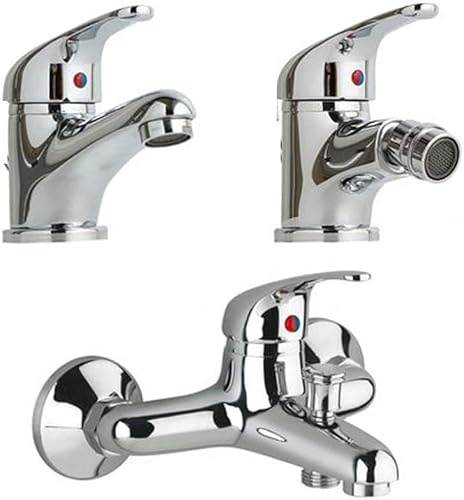 TRIS COMPLETO SET MISCELATORE BIDET + RUBINETTO LAVABO BAGNO + MISCELATORE MONOCROMATO VASCA