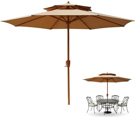 ZIHQRgE Grande Ombrellone da Giardino Ombrellone da Tavolo 270cm a Doppio Piano con Manovella/8 Stecche Protezione UV Ventilazione per Cortile, Patio
