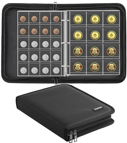 JUNDUN Fireproof Coin Collection Album for Collectors, Pennys Collection Book with 260 Pockets, Coin Collecting Organiser Storage Dispaly Holder for 20/25/27/30/38mm Pennys(Black)