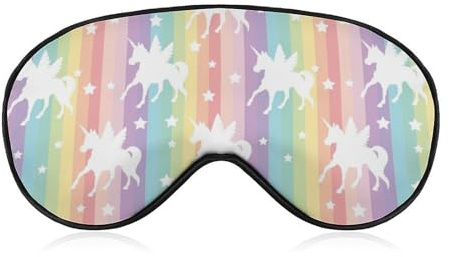 JZemdybill Augenmaske aus glattem Stoff, Einhorn-Muster, Regenbogen-Schlafmaske, Schlafmaske mit verstellbarem Kopfband für Männer, Frauen