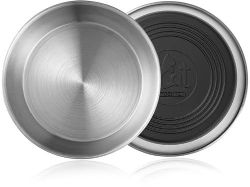 Wellbro Stainless Steel Cat Bowls, 2Pcs Cat Bowls for Food and Water, 15cm Wide Whisker Fatigue Feeding Bowls Non-Slip Dishes Plates for Cats (2Pcs)