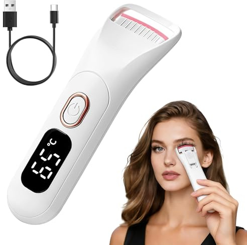 Beheizte Wimpernzange mit LED-Anzeige, Wimpernzange Beheizbar mit 3 Temperatureinstellungen, Für Frauen Mädchen Anfänger Date Travel Hochzeit Fotoshooting