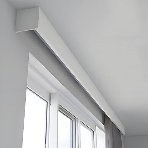 LTSRLL Integrated Curtain Box Track Blackout Heavy-duty Single Curtain Rail Sliding Curtain Pelmet With Rod Runners End Caps Bracket(White-a,230cm/7.5ft(2 * 115cm))