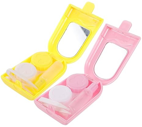 Anneome 2 Stück Tragbare Aufbewahrungsbox für Kontaktlinsen in Eiscreme Form aus Kunststoff Kleiner Organizer für Reise und Alltag im Leichten Design Zufällige Farbe