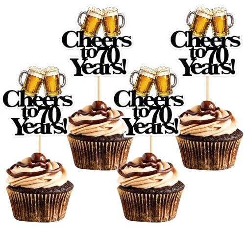 Blumomon 28Pcs 70th Beer Cupcake Toppers Cheers Cupcake Decorations Picks for 30th Birthday Celebration Funny Beer Mug Theme Party Decorations Supplies