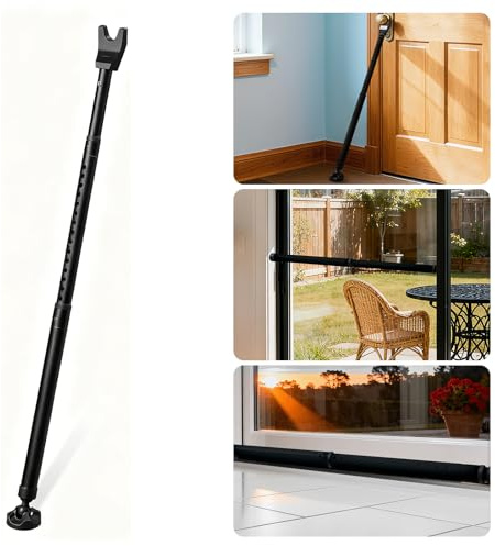 Harrms Sicherheitsstange Einbruchschutz Tür, Verstellbare Sicherungsstange Fenster 72-132cm mit 360° Drehgelenk & Anti-Rutsch-Basis für Haustür, Balkontür, Fenster & Patio, Schwarz, 1 Stück