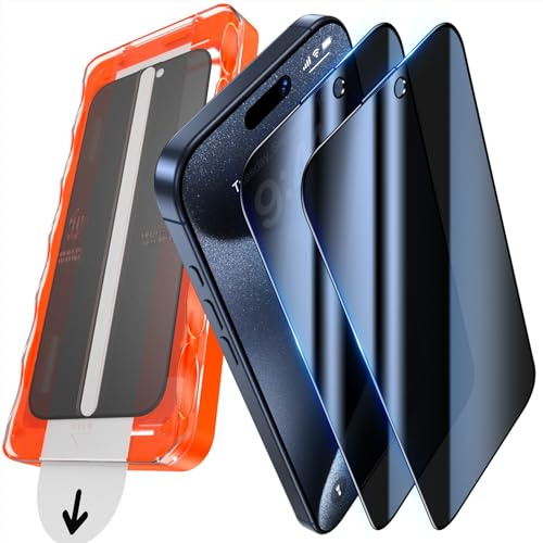 UniqueMe für iPhone 15 Pro für Panzerglas Sichtschutz - 2 Stück Schutzfolie | Privacy Displayschutz, Automatische Installation Schutzglas, Bruchsicher Militärniveau Anti-Spy Folie Anti-Kratzer