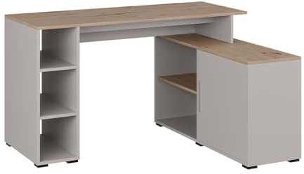 Vicco Eckschreibtisch Rudy, Cashmere, 135 x 110 cm | mit Regalen, für flexible Arbeitsplatzgestaltung und Stauraumnutzung