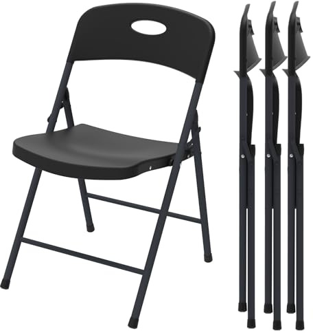 MAKE CHANGES Folding Chair 4 Pack, Outdoor Plastic Sturdy Metal Folding Chairs for Outside Indoor, Portable 350 lbs Capacity Heavy Duty Foldable Commercial Seating for Picnic, Party, Patio, Office
