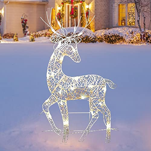 Shenrongtong Holiday Reindeer Family Set with Lights, Reindeer Christmas Decorations Outdoor, Illuminated Waterproof Standing Elk Ornaments for Home Garden Lawn