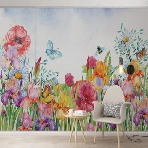 Colourful Vintage Beautiful Flowers Plants Flying Birds 3D Wallpaper Premium Textured Silk Study Dining Living Room Bedroom Sofa TV Wall Easy Install-250cm×170cm