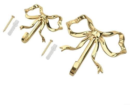 Brass Bowknot Coat Hooks with Screws, Decorative Wall Mounted Hooks for Organizing, Bags, and Other Household Items in Small Spaces (S+L)
