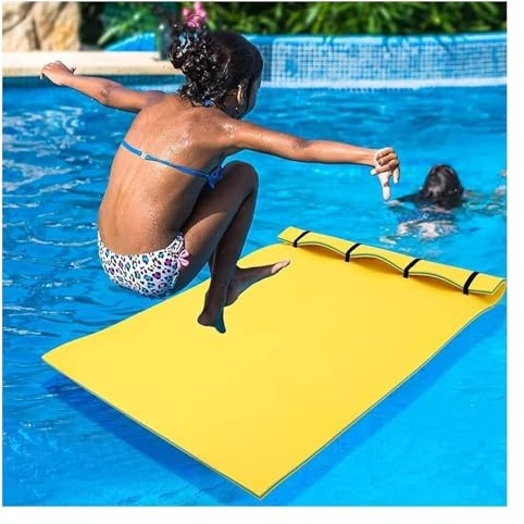 poolflottar， Flytande matta for näckrosblad, flytande vattendyna, tjock skumvattendyna, avkopplande material for sjöpool och strand(Yellow,3.5m x 1.8m x 3.3cm)