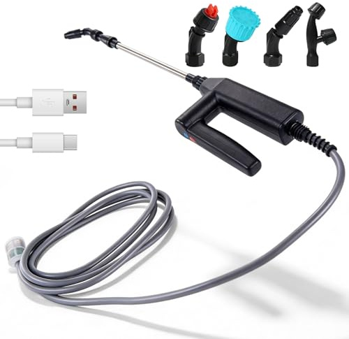 Spruzzatore elettrico a pressione a batteria da 7,4 V, con 5 ugelli e tubo da 8 m, spruzzatore elettrico a pressione con 3 velocità di spruzzo, indicatore LED, barra spray portatile per giardino prato