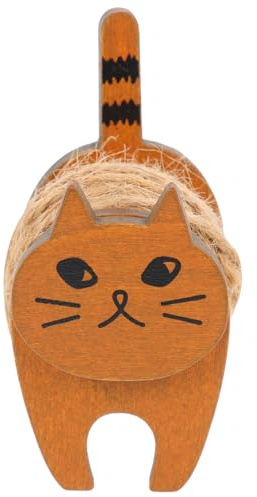 LALAFINA Wood Cat Cord Reel with Jute Rope, Cartoon DIY Thread Organizer, Multi-Use Wooden Cord Storage Holder for Crafts and Sewing