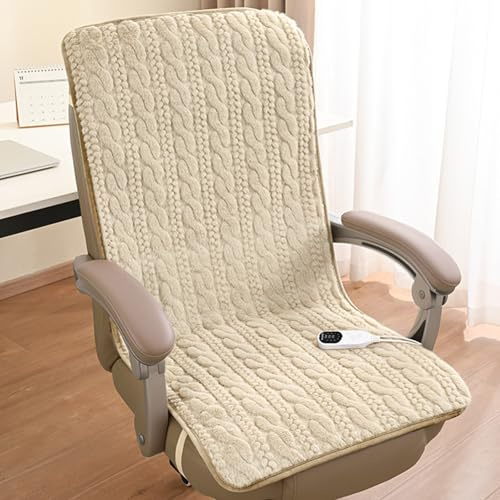 Coussin de Siège Chauffant, Coussin Chauffant pour Chaise avec Grande Surface de Chauffe, Chauffe Dos avec 9 Niveaux de Chauffage et 3 Réglages de Minuterie(Beige)