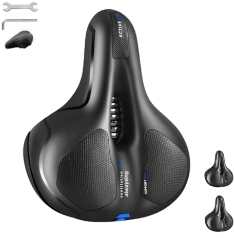 Bikeheroes Sattel Cloud Comfort Max, Ergonomischer Fahrradsattel Mit Memory-Schaum & Federdämpfung, Wasserdichter PU-Kunstleder Sattel (Rot) (Blau)