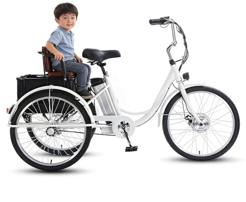 EaThsalL 24 Pollici Triciclo Elettrico A 3 Ruote a Tre Ruote con Sedile Bicicletta Elettrica da Carico per Adulti capacità di Carico 150 kg Altezza Regolabile con Carrello della Spesa