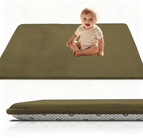 RxueSug Spielmatte Baby 3cm – Krabbelmatte mit Memory - Schaum & Rutschfester Unterseite 80 x 100 cm, Teppich Kinderzimmer für Spiel & Krabbeln, Krabbeldecke für Baby, Spielteppich Kinder Army Grün