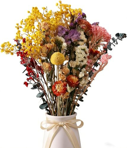 30 Stück Trockenblumenstrauß Groß Set, 43cm Brautstrauß Trockenblumen Strauß Groß zum Basteln Strohblumen Getrocknet für Wohnzimmer Home Hochzeit Vasen Herbst Tischdeko