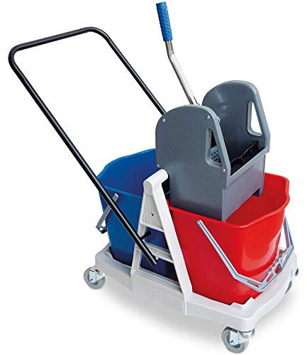 BRB Set di carrelli per pulizia professionale, con leva manuale, 2 secchi da 17 litri