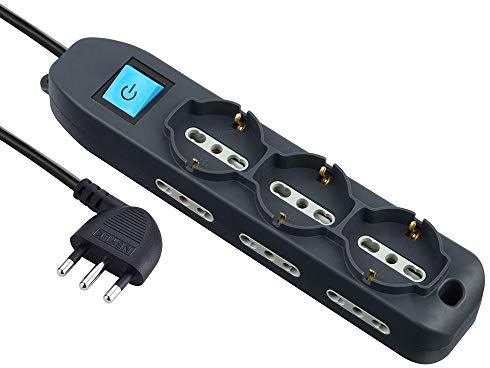 Electraline 62039 Multipresa 9 Posti con Cavo, Nero, 3 m