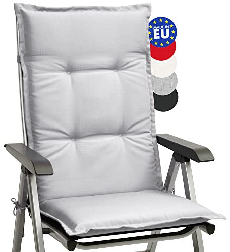 Beautissu Stuhlauflage Hochlehner Gartenstuhl Base HL Sitzkissen 120x50x6cm Rückenkissen Stuhlkissen für Gartenstühle Sitzpolster Hellgrau