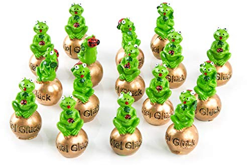 Glücksbringer Frösche auf Goldener Kugel 16er-Set – Silvesterdeko Viel Glück Figur 5 cm – Neujahr Geschenk Gastgeschenke 2026 – Logbuch-Verlag