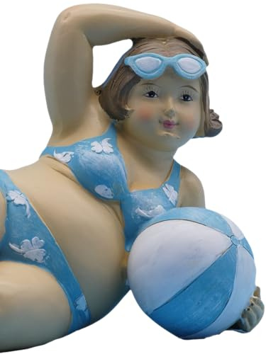 Pommerntraum ®| Dekofigur mollige Maritime Badenixe Nana Dame Badelady Lady | Dekorationsfigur Sammlerfigur üppige moppelige Rubensdame Strandnixe Meerjungfrau Wohndeko Geschenkidee (Marie blau-weiß)