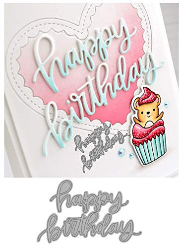 Benoon Happy Birthday Stanzschablonen, Metallformen, Prägeschablone für DIY Scrapbooking, Fotoalbum, Papierkarten, Bastelarbeiten, Silber