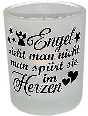 Teelichtglas Trauerlicht mit Engel Trauerlicht Gedenklicht statt Trauerkarte