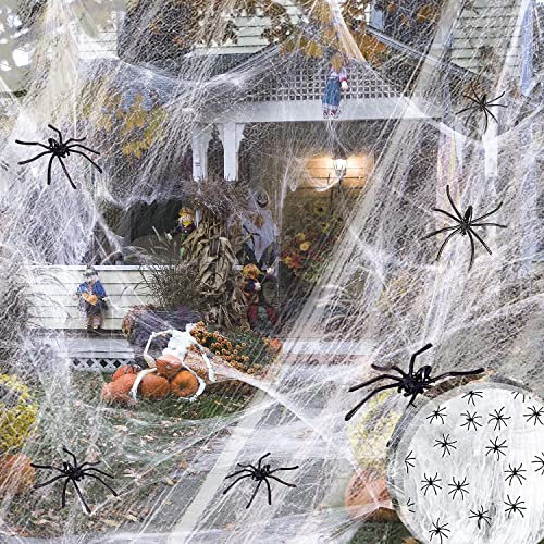 DONGSZQ Ragnatele di Halloween,Ragni Finti,100g Spider Web +30 Finti Ragni,25 Metri Quadrati Estensibile,Adatta per Decorazioni di Halloween,Feste di Fantasmi