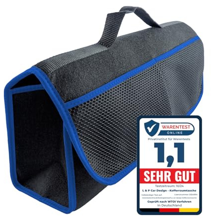 L & P Car Design Bolsa organizadora para maletero de coche, bolsa de herramientas, con cierre de velcro, color negro y azul