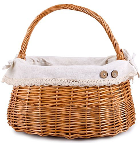 Cute Lovely Natural Wicker Basket with Handle with Liner Toy Shopping Gift Hamper Nursery Storage Basket Wedding Decoration (Honey)