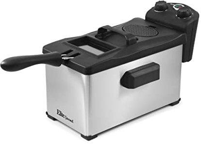 Elite Gourmet EDF-3500# Electric Immersion Deep Fryer. Removable Basket, Timer Control Adjustable Temperature, Lid with Viewing Window and Odor Free Filter