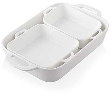 Sweejar Home Ceramic Bakeware Set, Rectangle Baking Pan for Cooking, Kitchen, Cake Dinner, Banquet and Daily Use, 32cm x 22cm Porcelain Bakeware (White)