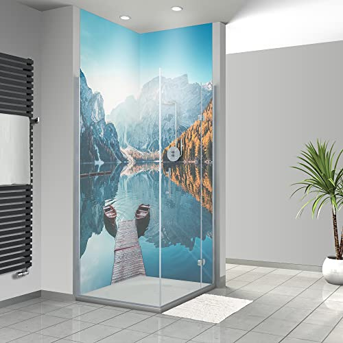 WANDFREUDE individuelle Duschrückwand Aluverbundplatte auf Maß (2 Stück - Gemaelde Boote auf See - Premium Matt Lack) – Dusche Wandverkleidung Duschwandverkleidung Duschrückwände